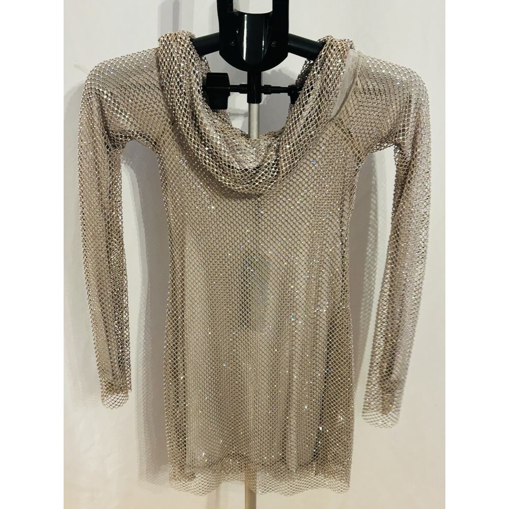 NWT White Fox Back Track Embellished Mini Dress in Taupe size XS - Picture 2 of 6